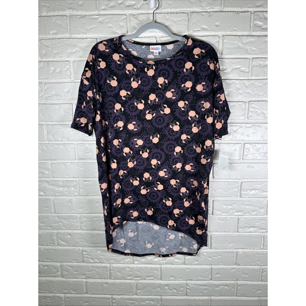 LuLaRoe XS Disney Minnie Mouse Floral Mandala High Low Top Purple‎ Pink